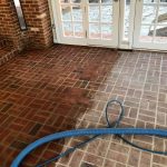 Brick cleaning service in progress. Quest Floor Care offers this service in Salem, VA, and throughout Blacksburg, Christiansburg, Radford, Roanoke, and Salem, VA.