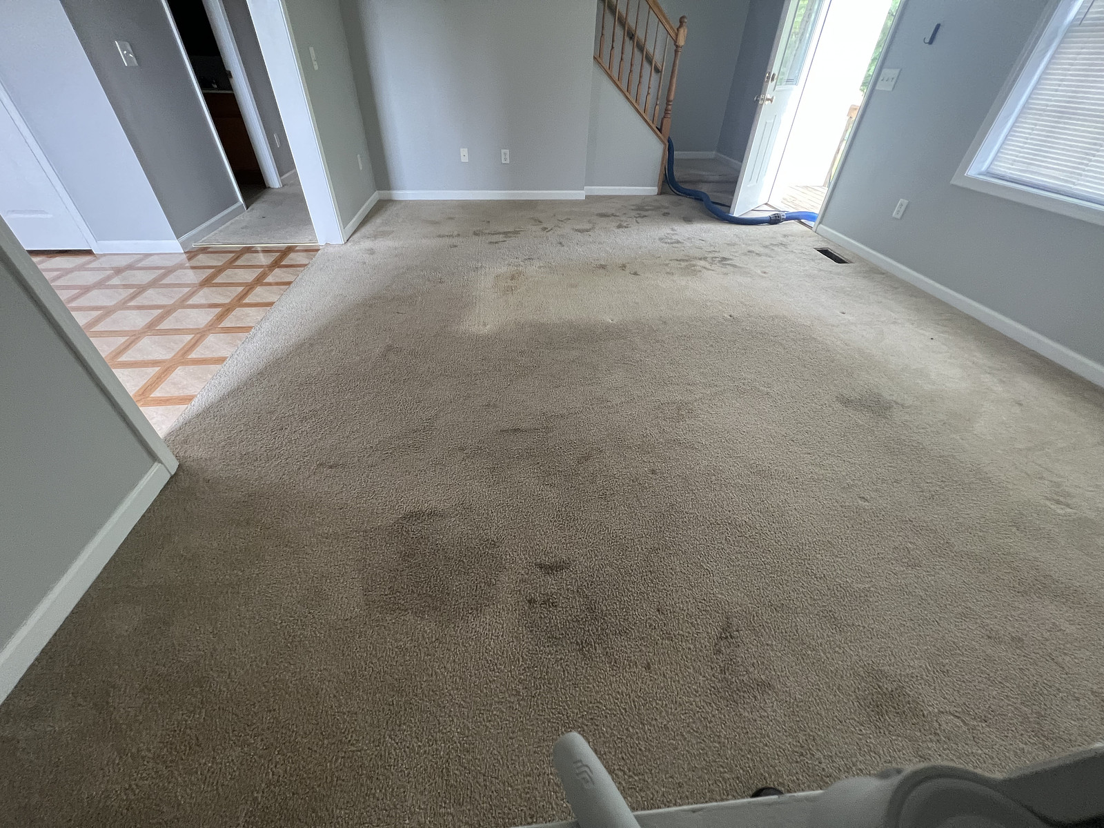 Dirty carpet in a Radford, VA, rental property just before it gets cleaned by Quest Floor Care